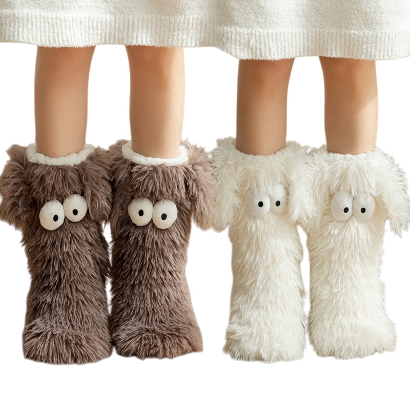 Womens Winter Cartoon Slipper Socks with Big Eyes Non-slip Floor Socks